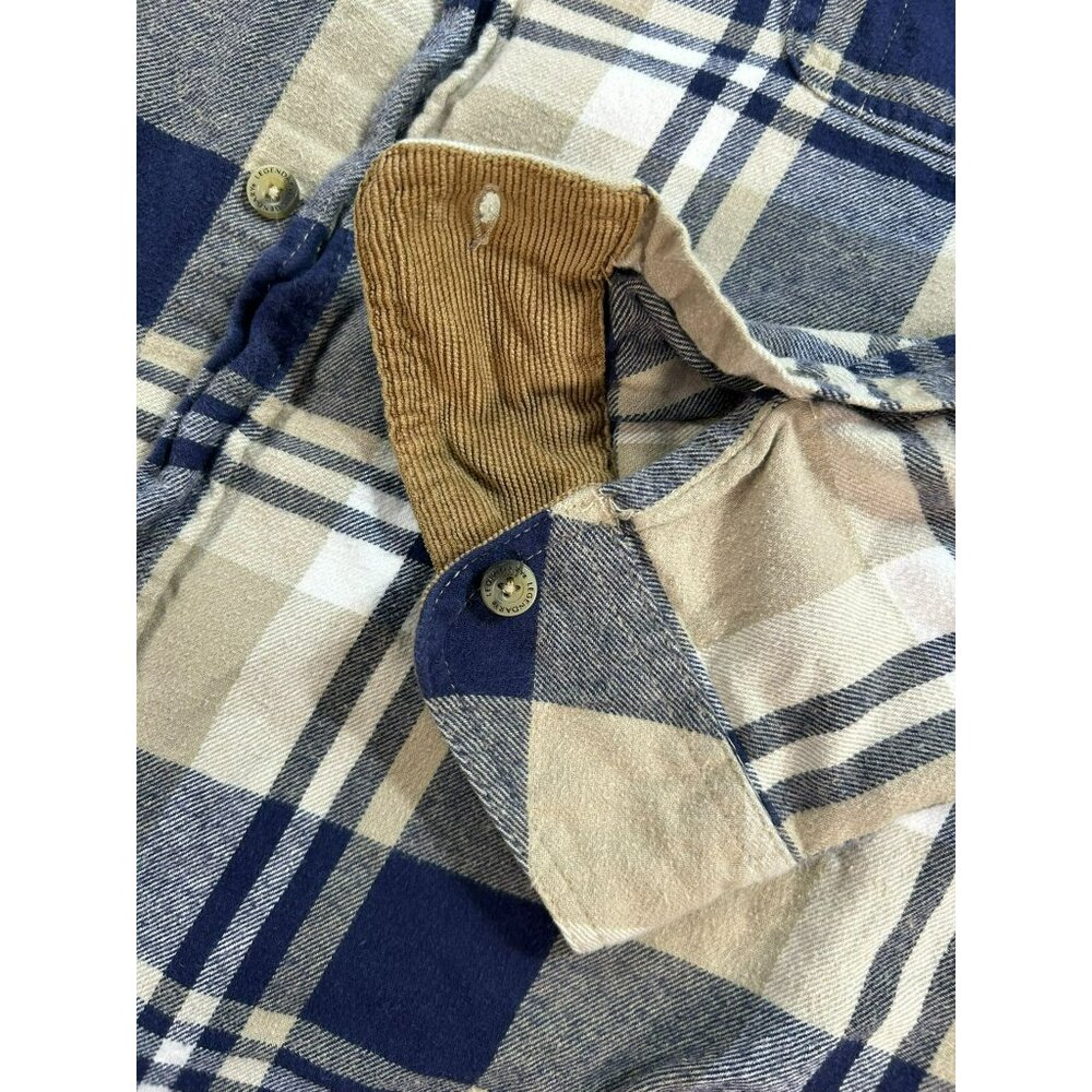Legendary Whitetails Men's 2XT Plaid Flannel Shirt Corduroy Accents Beige & Blue - Picture 7 of 8